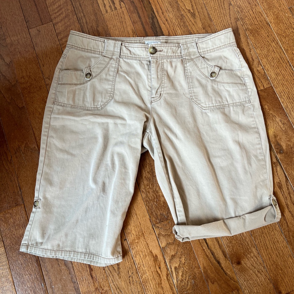Charter Club Women’s Khaki Roll-Cuff Bermuda Shorts, Size 16W